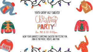 White Red Illustrated Christmas Sweather Party Flyer (presentation)